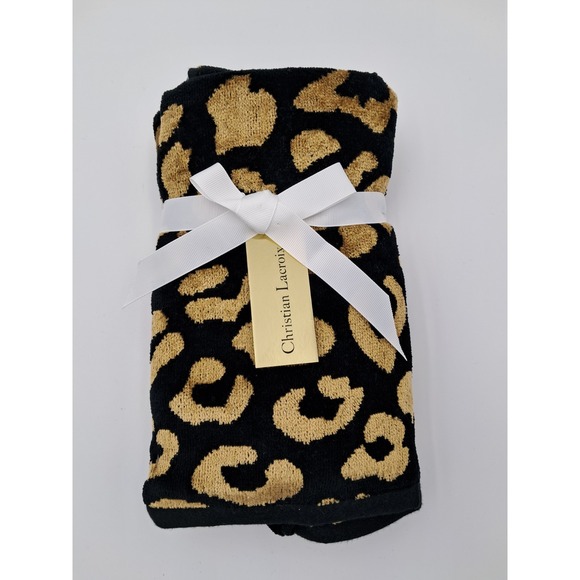 New Christian Lacroix Soft Velour Black Gold Cheetah Animal 2 Tip Hand Towels - Picture 1 of 3